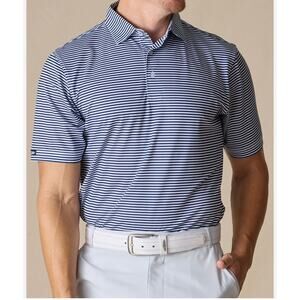 Straight Down Del Mar Stripe Performance Polo Shirt Blue Moisture Wicking L